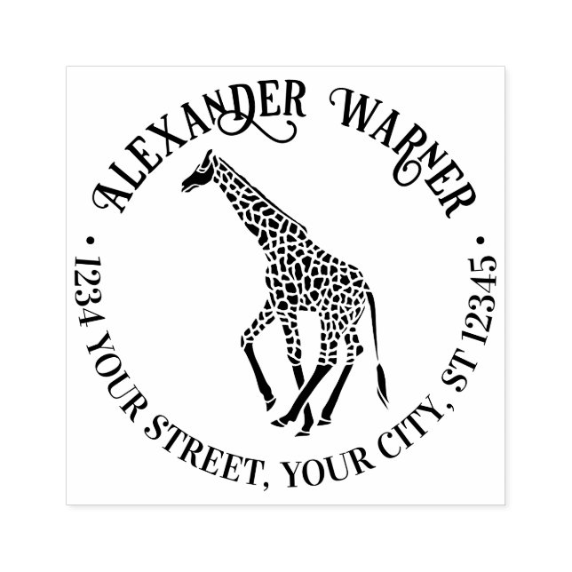 Carimbo De Borracha Girafa Silhouette Name Return Address (Impressão)