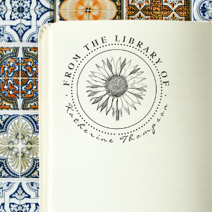 Carimbo De Borracha Girassol Rústico Da Biblioteca Do Nome Personaliza