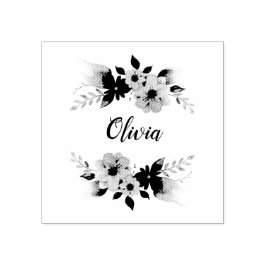 Carimbo De Borracha Girls Floral Watercolor Flowers e Name Bookplate