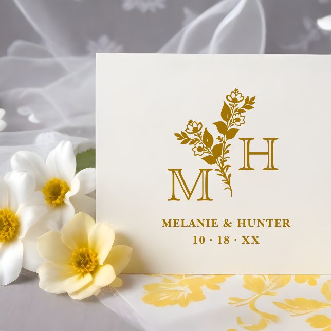 Carimbo De Borracha Glam Stylish Botanical Branches & Blooms Wedding (Glam Stylish Botanical Branches & Blooms Wedding Initials Rubber Stamp.)