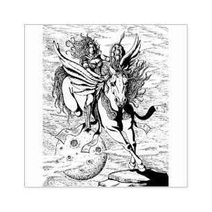 CARIMBO DE BORRACHA GUERRA MULHER, VOANDO HORSE PEGASUS FANTASY HERO