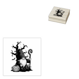 Carimbo De Borracha Halloween Gnome Wood Art Stamp