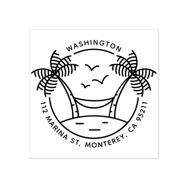 Carimbo De Borracha Hammock & Palm Trees | Endereço da família tropica (Impressão)