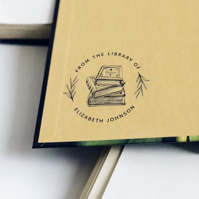 Carimbo De Borracha Hand-drawn Books Leaves Custom From The Library Of (Criador carregado)