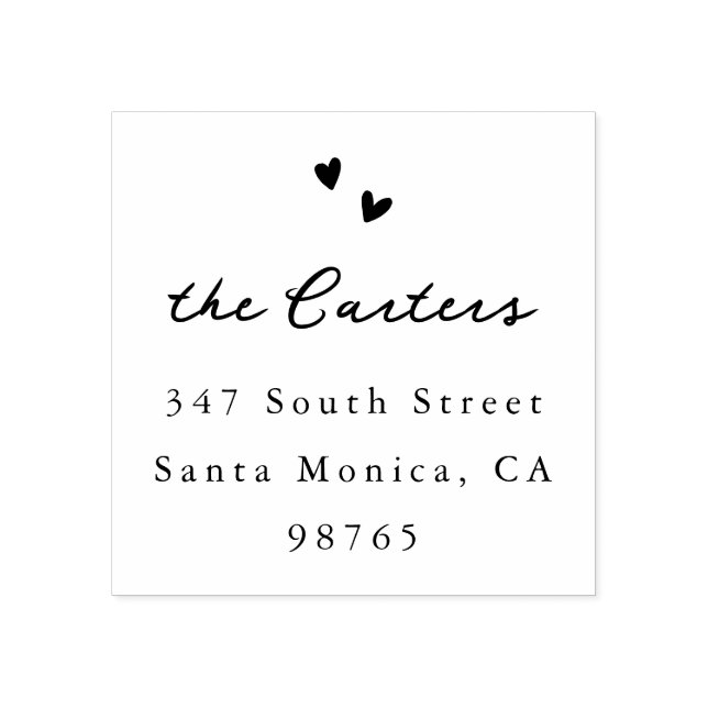 Carimbo De Borracha Hand Drawn Hearts Whimsical Script Name & Address (Impressão)