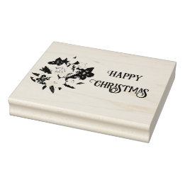 Carimbo De Borracha Happy Christmas Floral Rubber Stamp