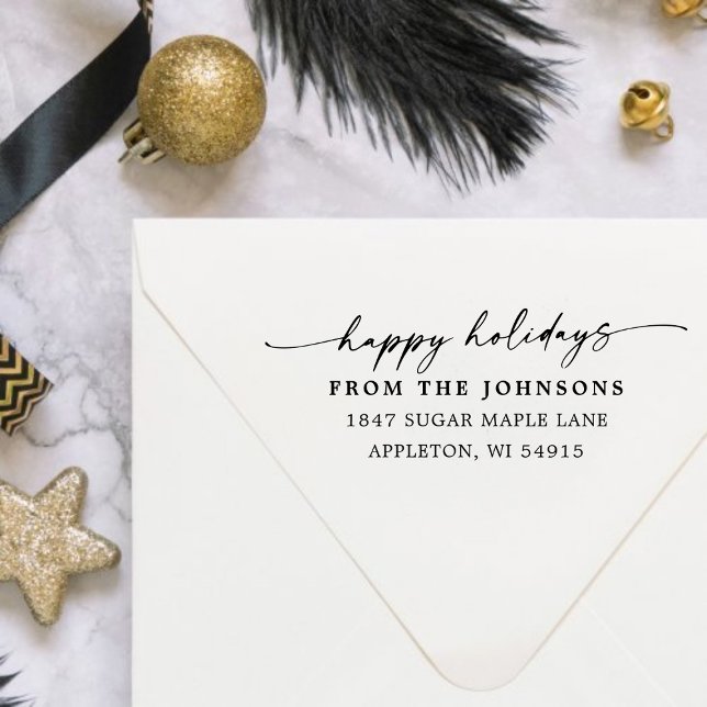 Carimbo De Borracha Happy Holidays Custom Address Wood Art Stamp (Happy Holidays Custom Address Wood Art Stamp)