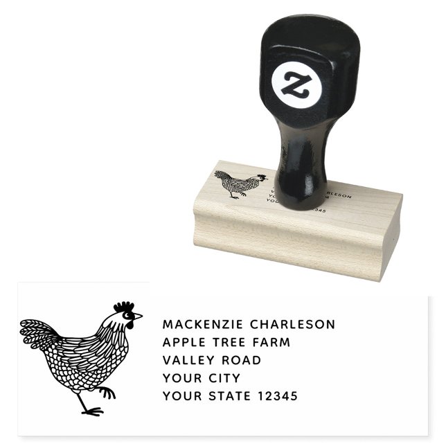Carimbo De Borracha Hen Chicken Personalizado Endereço (Chicken hen poultry egg farm personalized rubber stamp)