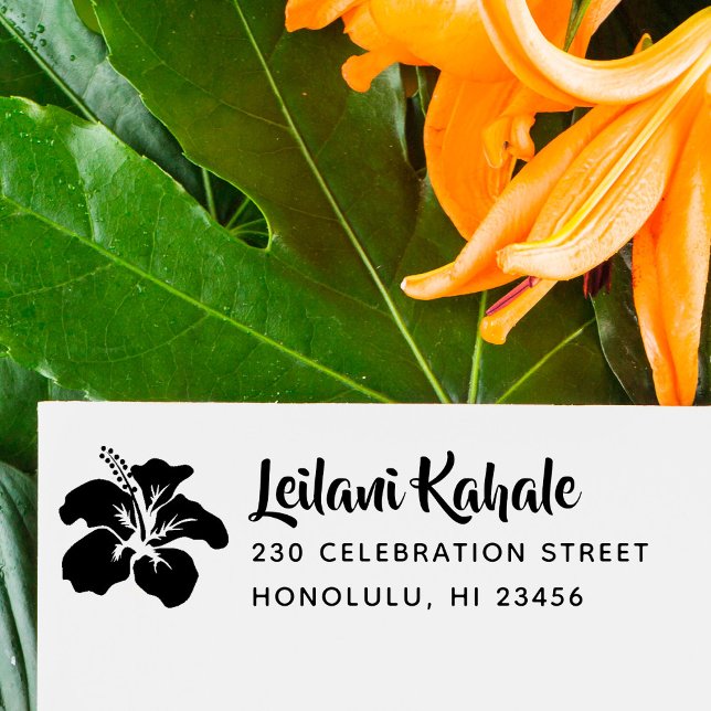 Carimbo De Borracha Hibiscus Personalizado Nome e Endereço de Retorno  (Criador carregado)