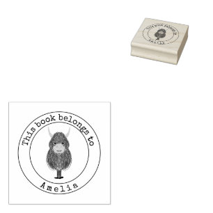 Carimbo De Borracha Highland Cow Este Livro Pertence A