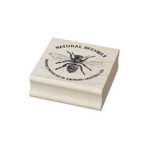 Carimbo De Borracha Honey bee design vintage address and product name