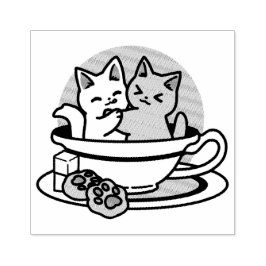 Carimbo De Borracha Hora do Tea Meow - Design de Gato e Chá