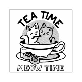 Carimbo De Borracha Hora do Tea Meow - Design de Gato e Chá