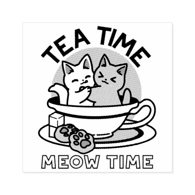 Carimbo De Borracha Hora do Tea Meow - Design de Gato e Chá (Impressão)