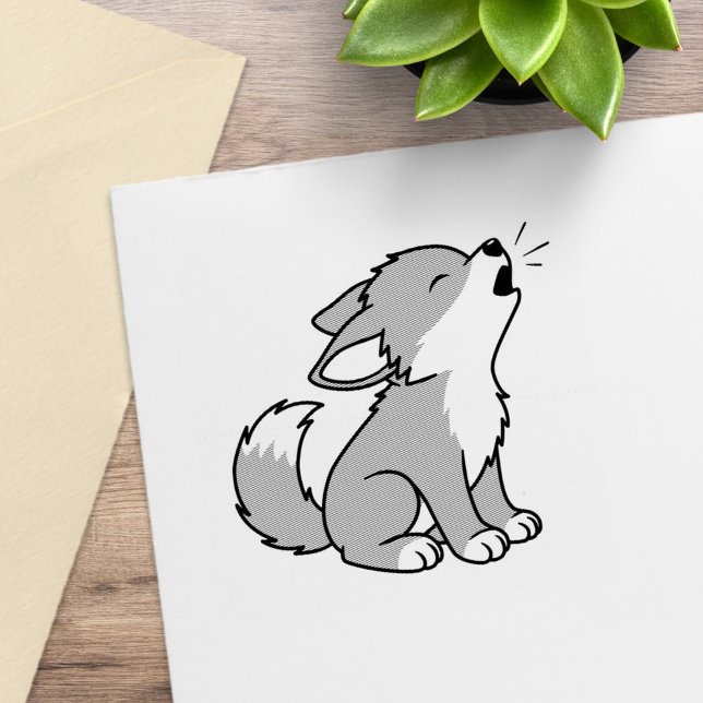 Carimbo De Borracha Howling Cinza Wolf Pup (Criador carregado)