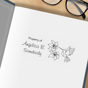 Carimbo De Borracha Hummingbird próximo a Flores - Placa