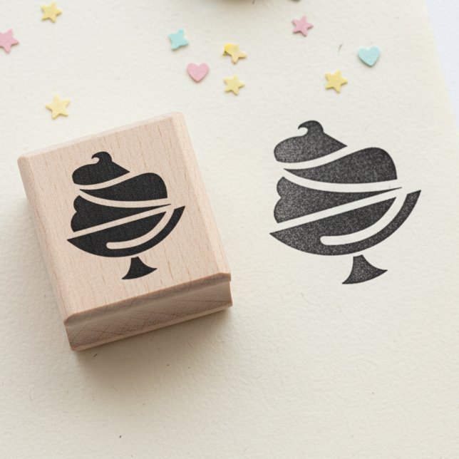 Carimbo De Borracha Ice Cream Mini Wooden Art Stamp (Miniature ice cream wooden art stamp.)