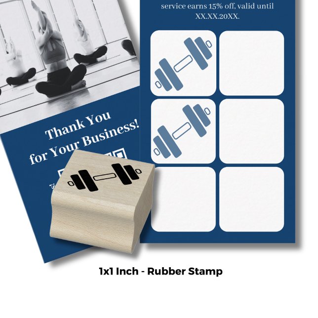 Carimbo De Borracha Ícone Dumbbell - 1" Quadrado - Lealdade de Malhaçã (Dumbbell Icon – 1" Square - Fitness Loyalty Rubber Stamp)