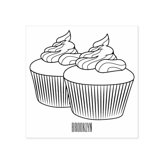 Carimbo De Borracha ilustração de desenho animado de cupcake (Impressão)