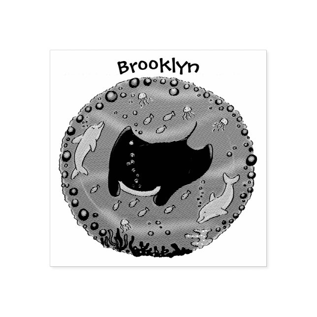 Carimbo De Borracha Ilustração de desenho animado de manta-branca e bo (Impressão)