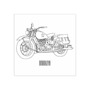 Carimbo De Borracha Ilustração de desenho animado de motocicleta milit