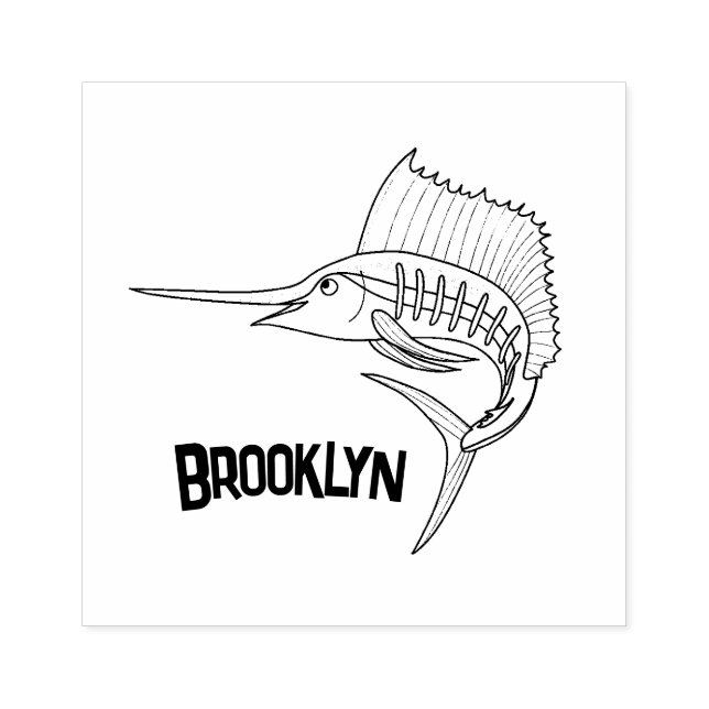 Carimbo De Borracha Ilustração de desenho animado de peixe-espada (Impressão)