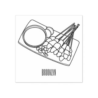Carimbo De Borracha Ilustração de desenho animado de Satay