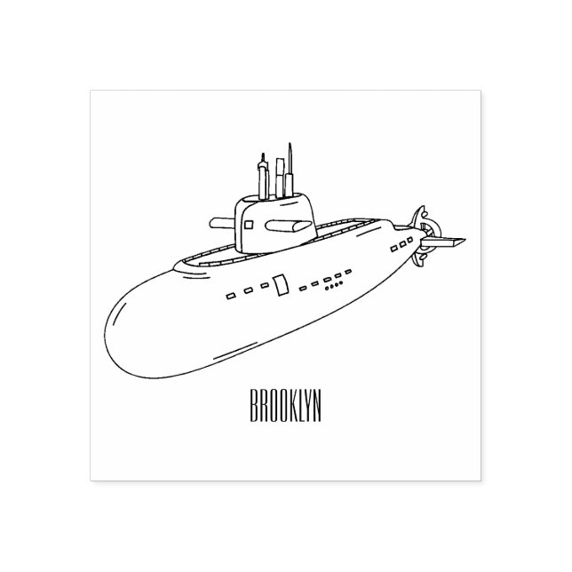 Carimbo De Borracha Ilustração de desenho animado submarino (Impressão)