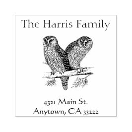 Carimbo De Borracha Ilustração Personalizada de Corujas Vintage