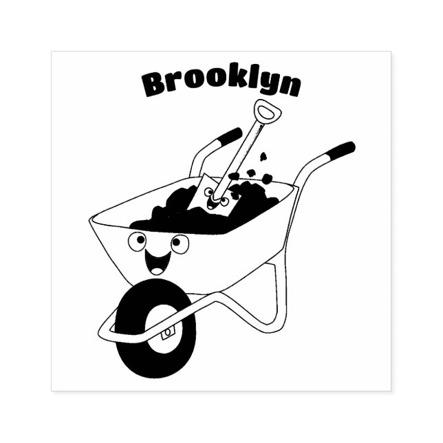 Carimbo De Borracha Imagem de desenho animado de carrinho de mão laran (Impressão)