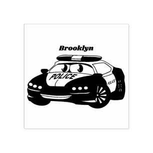 Carimbo De Borracha Imagem de desenho animado de carro da polícia feli