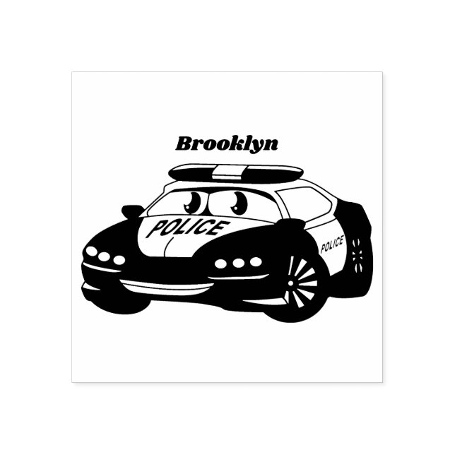 Carimbo De Borracha Imagem de desenho animado de carro da polícia feli (Impressão)