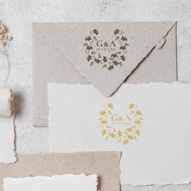 Carimbo De Borracha Iniciais De Casamento De Ferida Floral Elegante (Criador carregado)