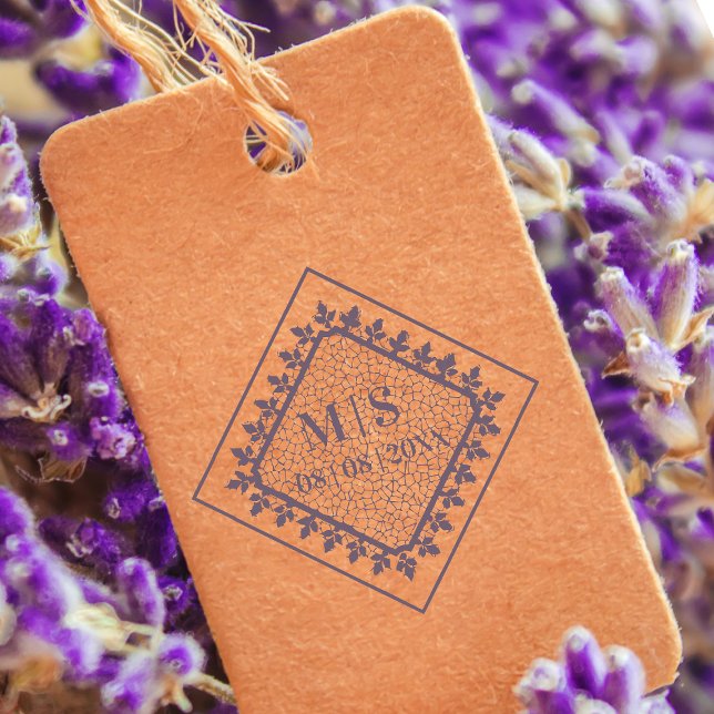 Carimbo De Borracha Iniciais De Casamento Lace Ornamental Sofisticado (Criador carregado)