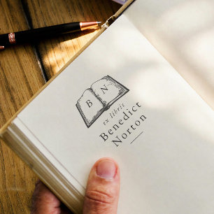 Carimbo De Borracha Iniciais de Livro Desenhadas à Mão Vintage Ex Libr