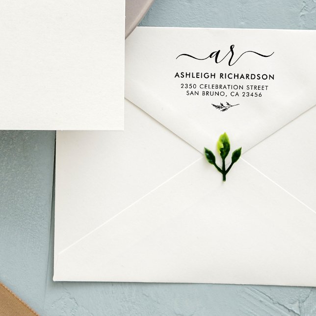 Carimbo De Borracha Iniciais de Script Elegante | Endereço de devoluçã (Criador carregado)