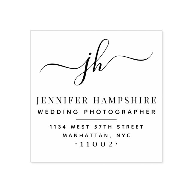 Carimbo De Borracha Iniciais de Script Elegante Endereço de Devolução  (Impressão)