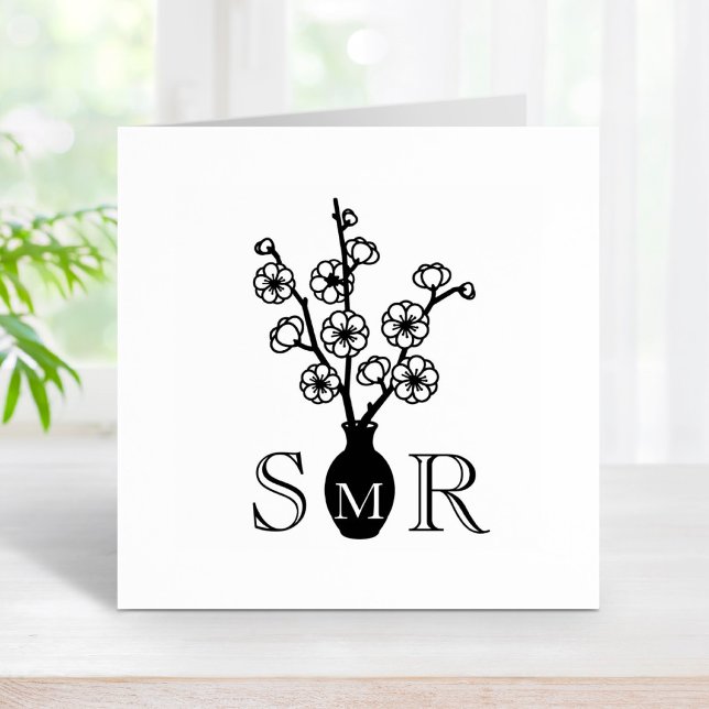 Carimbo De Borracha Iniciais do Monograma do Vaso de Cereja Sakura (Criador carregado)