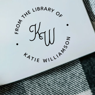 Carimbo De Borracha Iniciais Minimalistas Chic em torno da Biblioteca