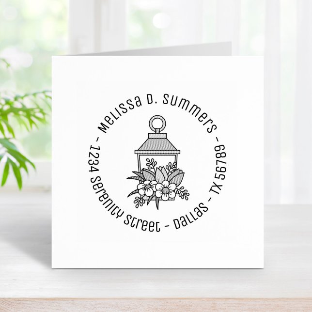 Carimbo De Borracha Jardim Lanterna Flores Arredondada Endereço 2 (Criador carregado)