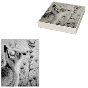 Carimbo De Borracha Jovem Red Fox & Carolina Wren Bird Watercolor Art