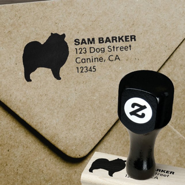 Carimbo De Borracha Keeshond Dog Breed Silhouette Return Endereço (Criador carregado)