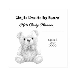 Carimbo De Borracha Kids Party Planner Pastel Teddy Bear Logotipo QR