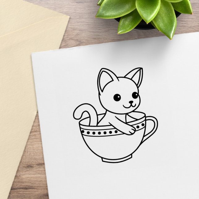 Carimbo De Borracha Kitten em uma Copa - Gato em um Teacup (Criador carregado)