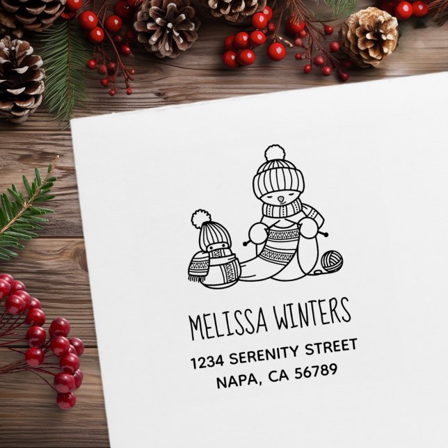 Carimbo De Borracha Knitting Snowman in Knitted Hat and Scarf Address (Criador carregado)