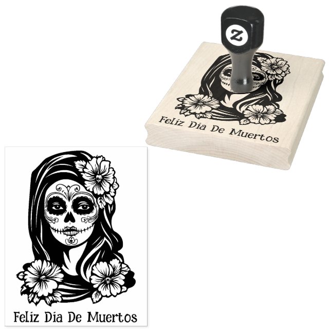 Carimbo De Borracha La Catrina com texto 💀 💀 Día de Muertos (Carimbado)