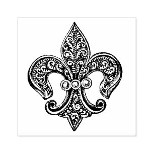 Carimbo De Borracha Lacy Fleur De Lis, Preto e Branco,