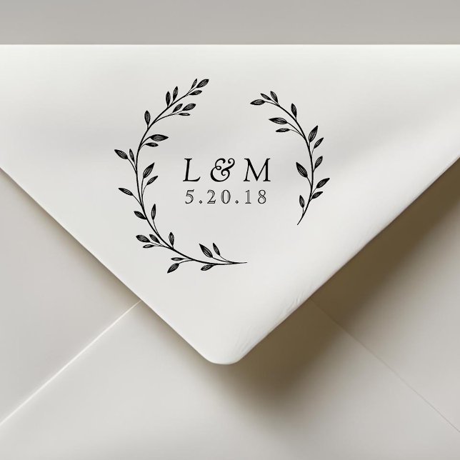 Carimbo De Borracha Laurel Wreath Monograma Wedding Date (Salvação da  (Criador carregado)