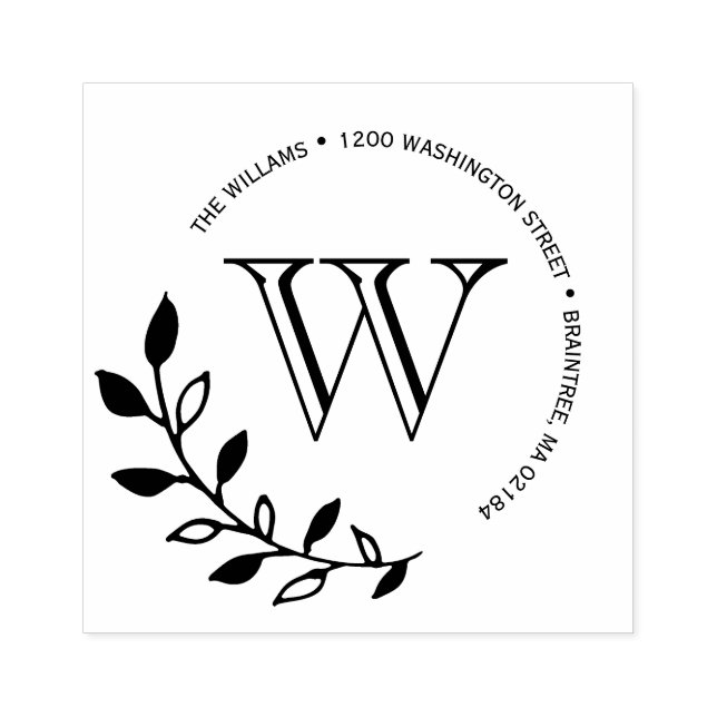 Carimbo De Borracha Laurels deixa o endereço de devolução monograma (Impressão)