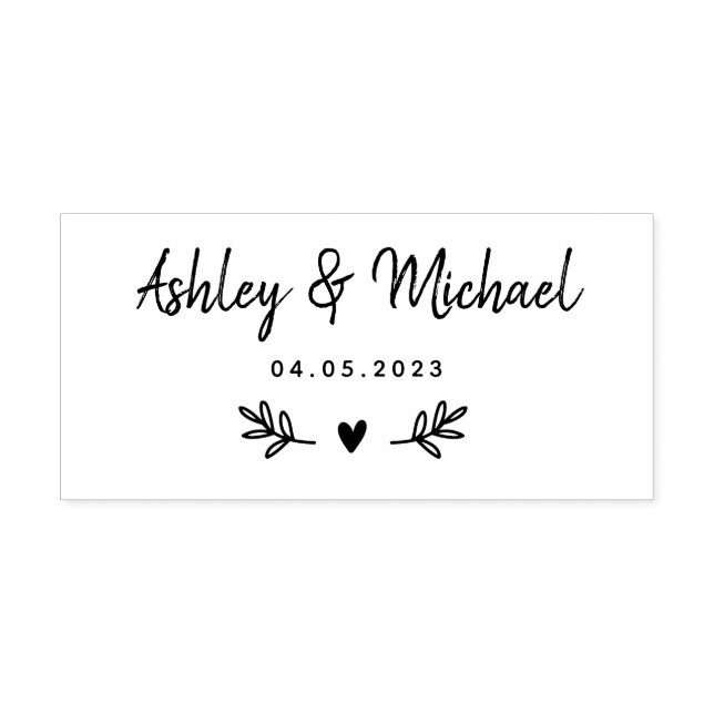 Carimbo De Borracha Laurels Folhas e Coração | Casamento (Impressão)